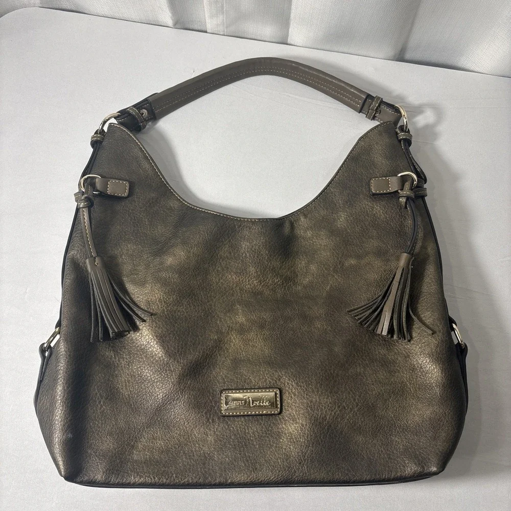 Simply‎ Noelle Bronze Metallic Large Hobo  Tassels Handbag Purse Boho Western